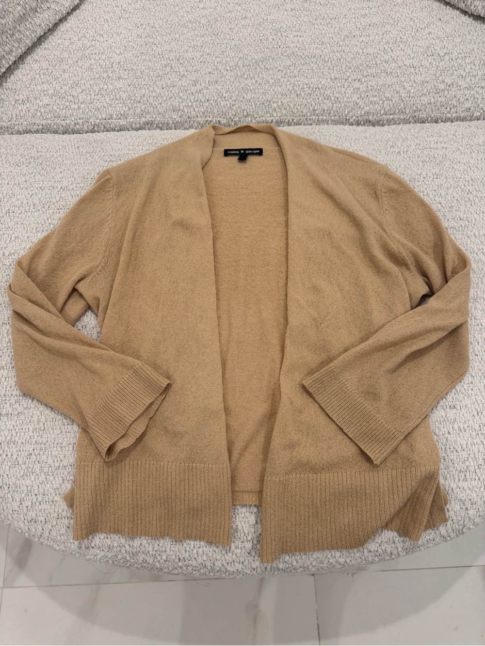 Cable & Gauge Open Front Camel Tan Women’s Cardigan